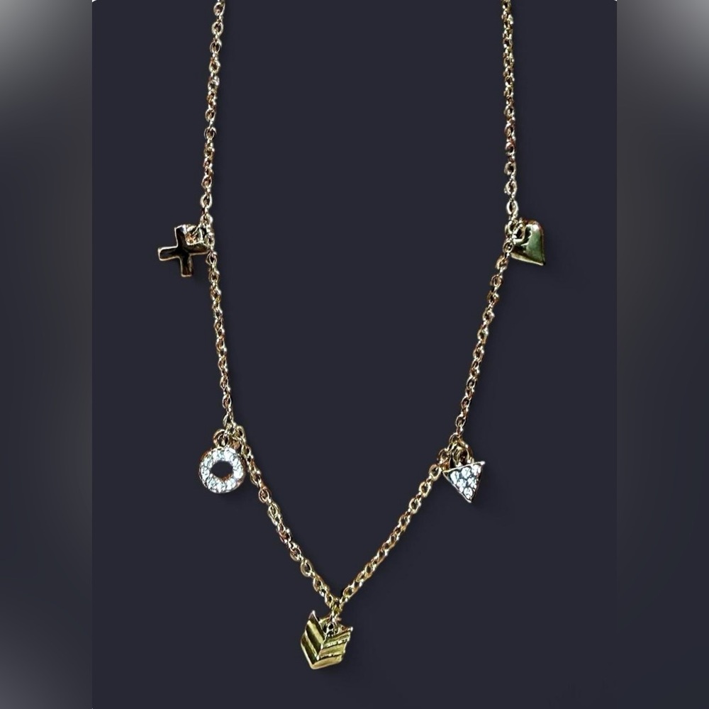 Gold Charm Necklace with Crystal Accents - Women Jewelry